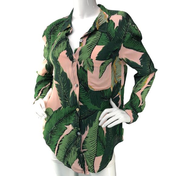 Beach Riot X Revolve Womens Size S Sunny Top in Pink Palm Button Down *TINY FLAW - Picture 1 of 16